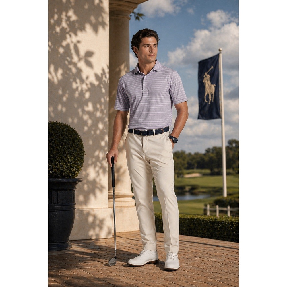 RLX RALPH LAUREN‎ New Men's Polo Shirt SMALL Striped Lilac Gray Performance Golf